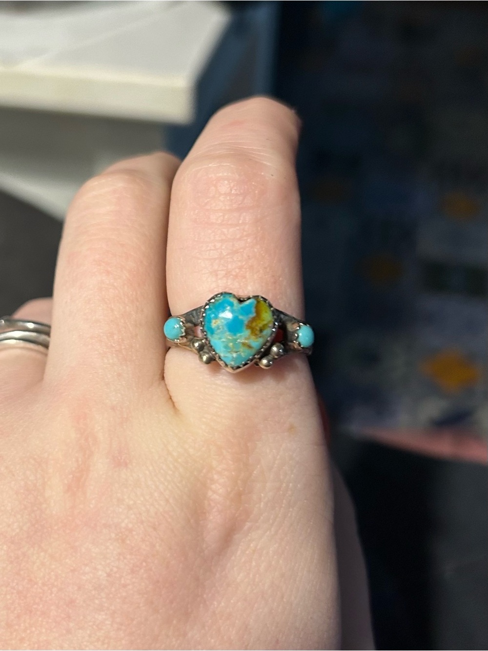 Heart-Shaped Turquoise Accent Ring in Blue-Green